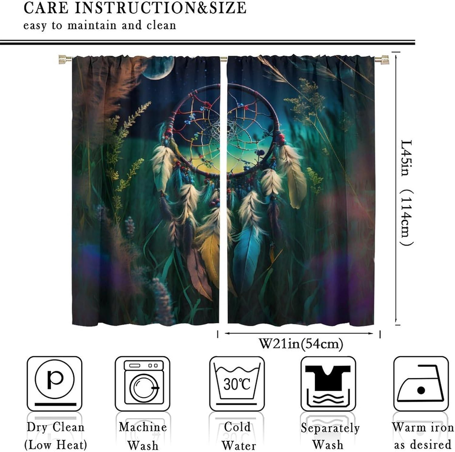 Aesthetics Vintage Dream Catcher Curtains - Native American Watercolor Forest Night Dreamcatcher Thermal Insulated Blackout Curtains - Rod Pocket Window Treatment Drapes 2 Panels 45L x 21W