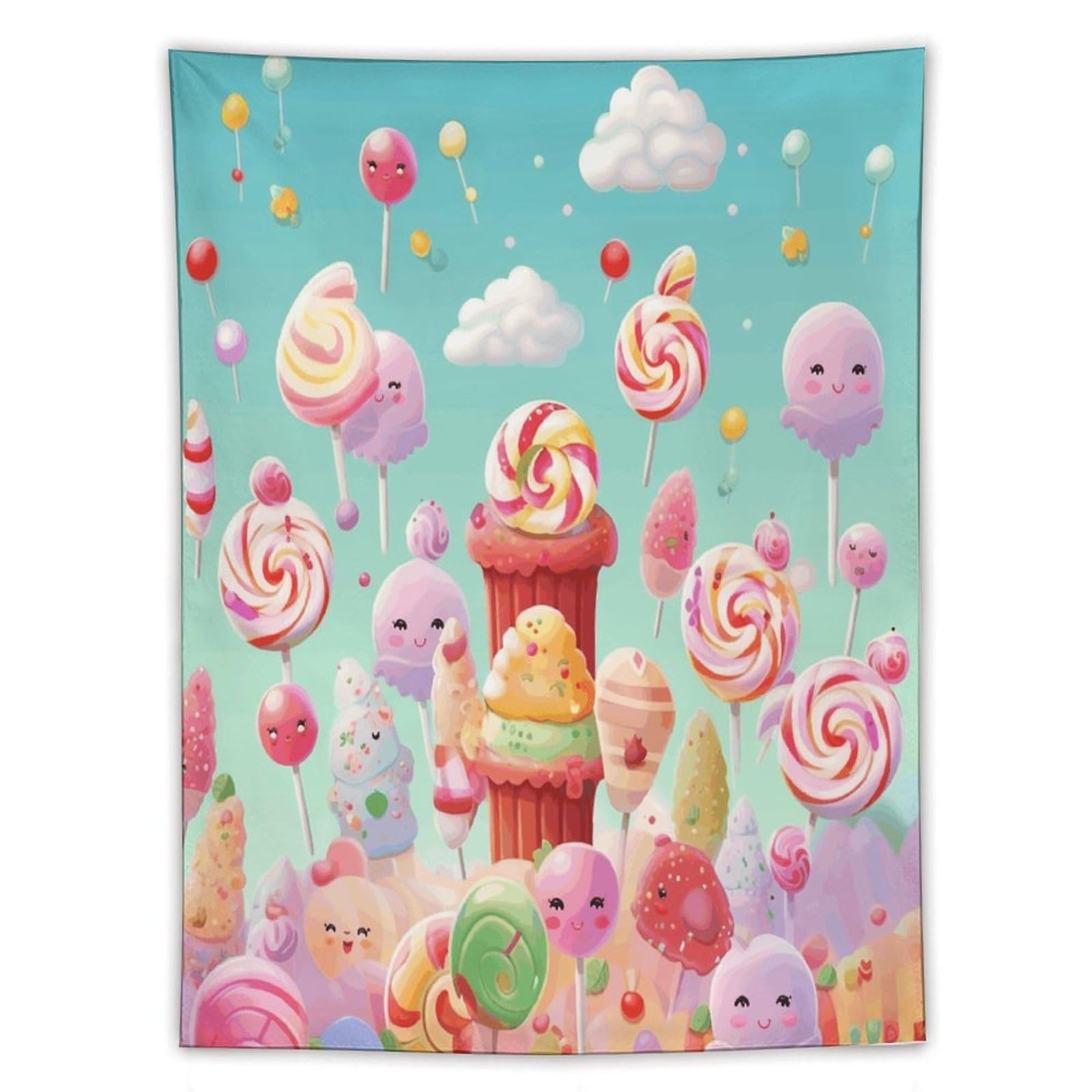 MUSM Candy Happy Tapestry with Installation Kit Personalized Wall Tapestry Aesthetic Tapestries Backdrop Banner Wall Art Hanging Decor for Home Picnic Beach Blanket 60"x80"