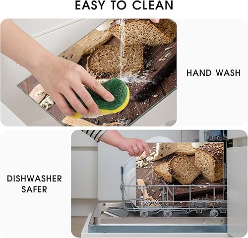 Miniatura 3 de JAMBALAY Tabla de cortar de vidrio templado, 10 x 14 pulgadas, apta para lavavajillas, con patas de goma, resistente a los arañazos, resistente al