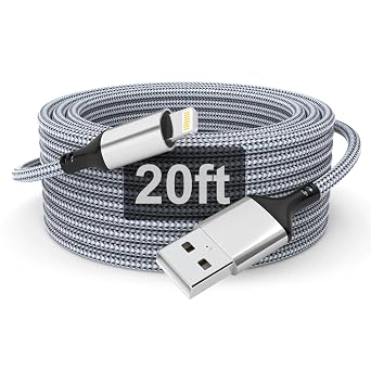 20 FT iPhone Charger Cord, USB-A to Lightning Extra Long Charging Cable, Apple MFi Certified Braided Cable for iPhone, iPad