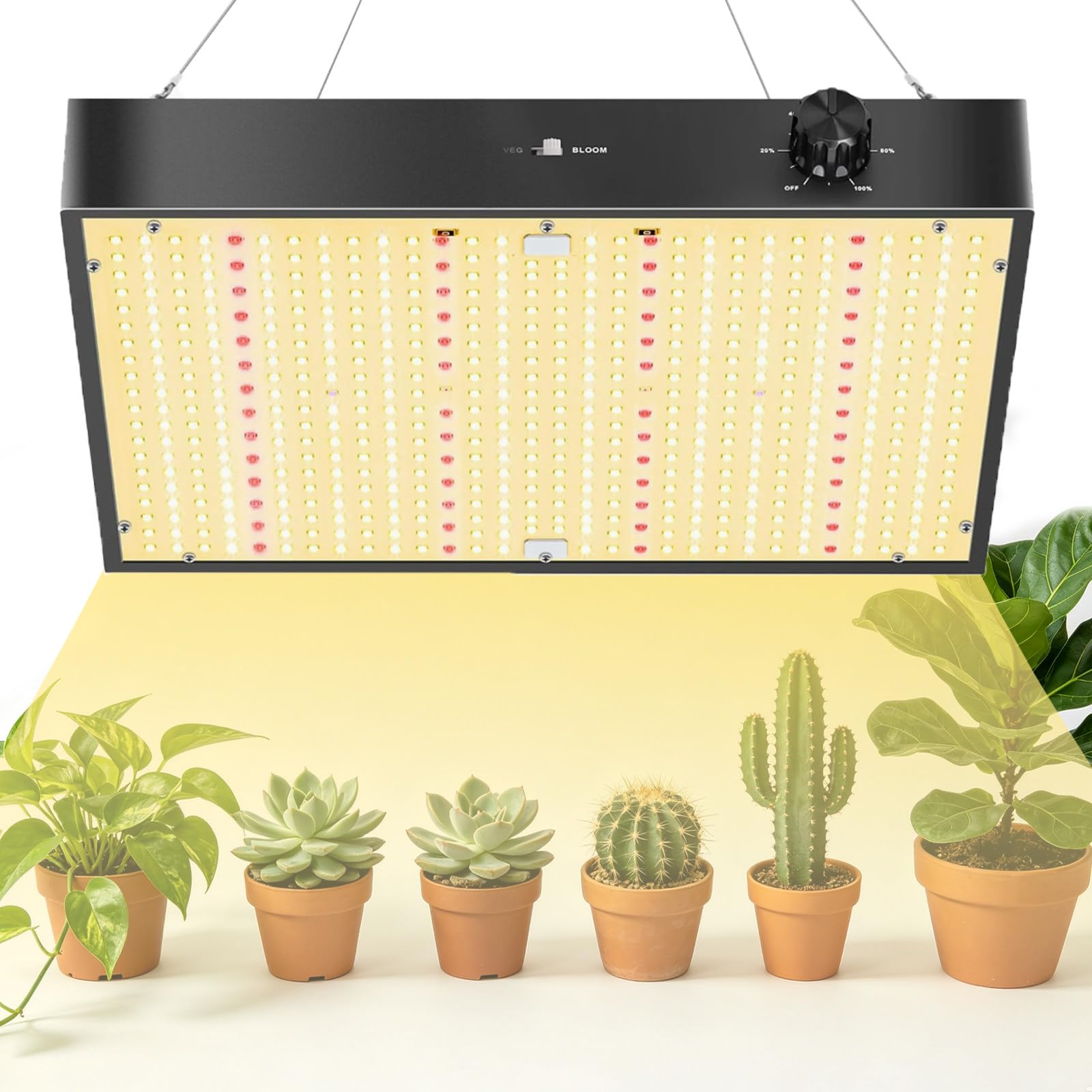 KRYANFEN LED Grow Light 100W Dimmable Plant Lamp High PPF 671umol/s 3000K 5000K 660nm Red LED Grow Lights Full Spectrum for Indoor Plants Seedling and Veg PB2000SingleDimming