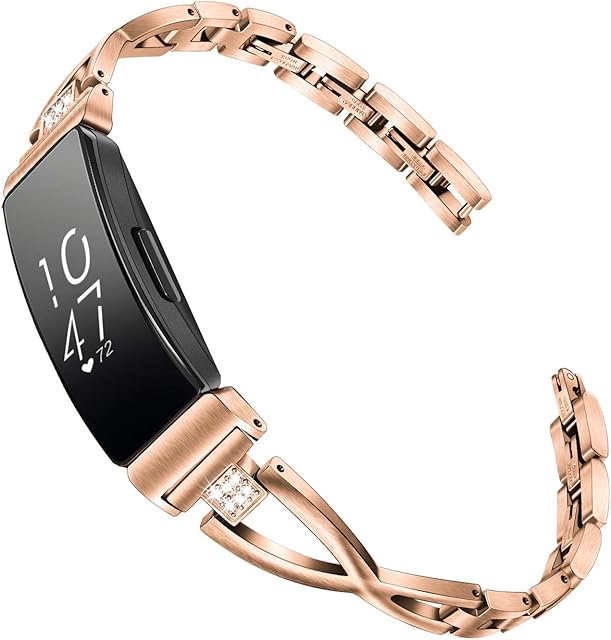 TRUMiRR Compatible for Fitbit Inspire 2/Inspire HR Strap, Solid Stainless Steel & Rhinestone Diamond Watchband Jewelry Strap Feminine Cuff Bracelet for Fitbit Inspire/Fitbit Inspire HR Smart Watch