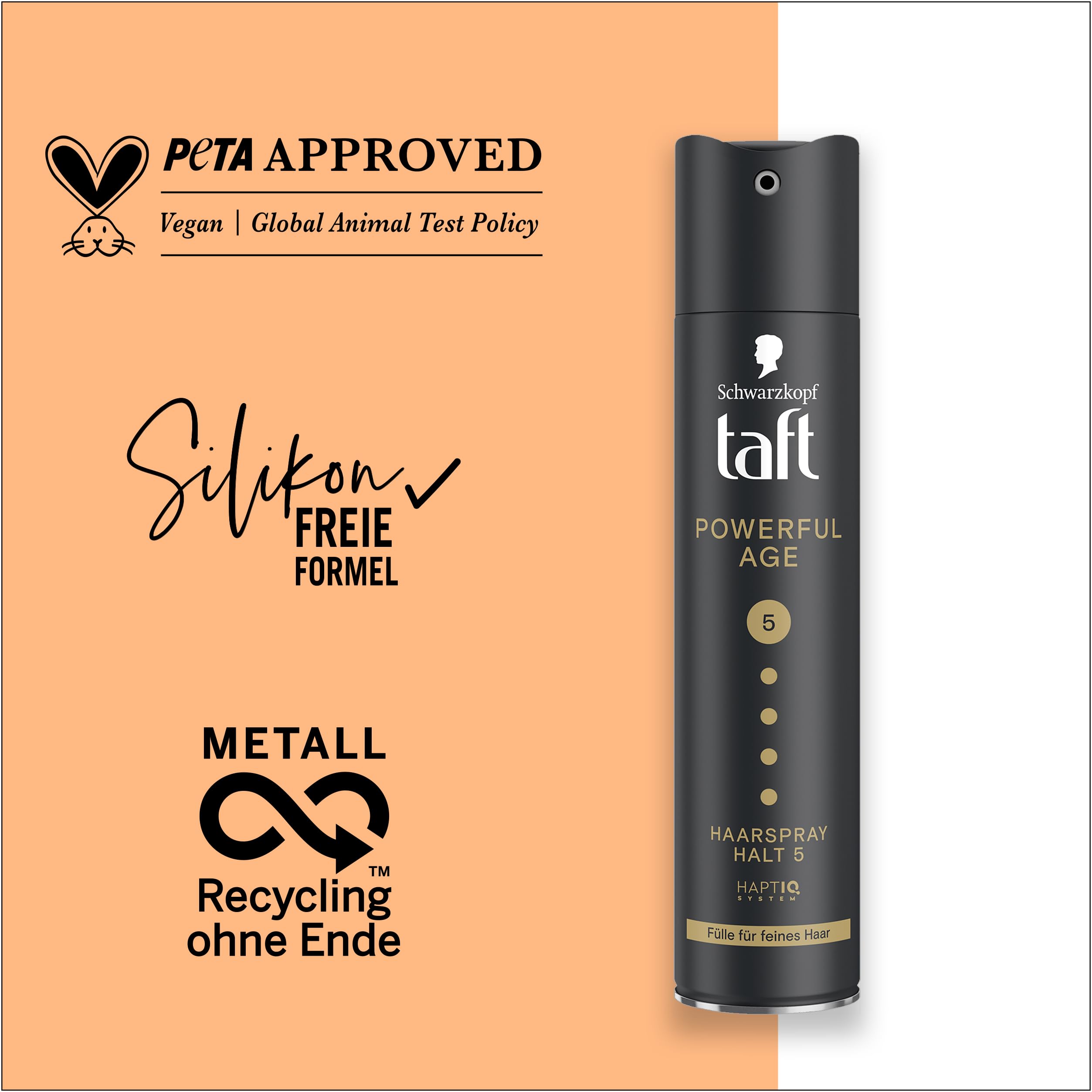 Schwarzkopf Taft Powerful Age - Espray para el cabello (5 x 250 ml), grado de retención 5 para el peinado del cabello, spray para cabello fino y fino, fórmula vegana