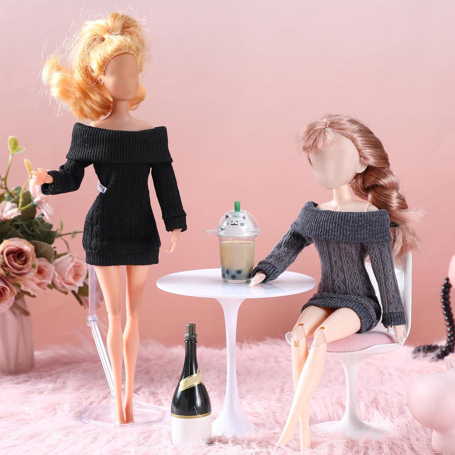 Fourluoo 6 Pcs Winter Doll Clothes 11.8 Inch Fashion Doll Sweater Outfits Sweet Accessories for Xmas Party Birthday Gifts(Green, Black, Red, Blue, Dark Gray, Light Pink)