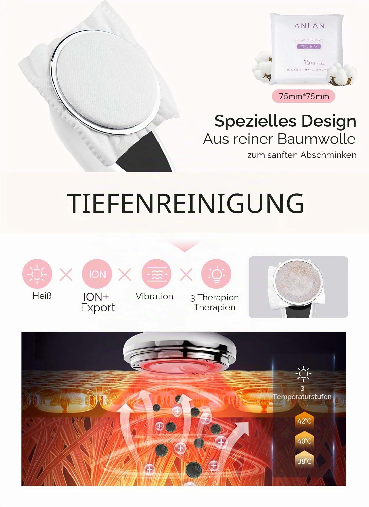 ANLAN 5in1 Gesichtsmassagegerät LED Lichttherapie Heat Cool Vibration EMS Anti Falten Anti Aging Gesichtsreinigung