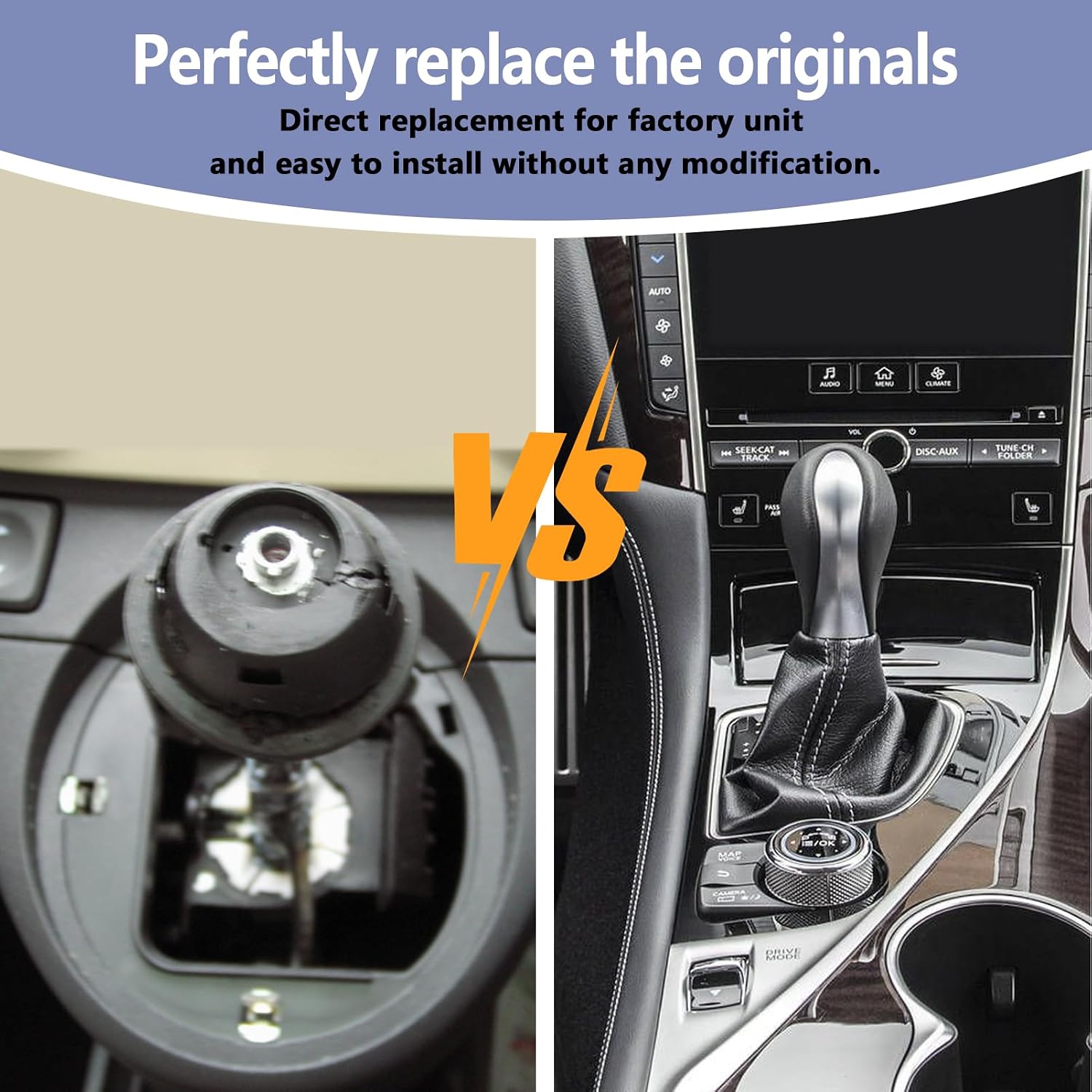 Gear Shift Knob Automatic Transmission Fit for Infiniti Q50 2013 2014 2015 2016 2017 Silver Gear Shifter Case Replaces 349104GA0A 34910-4GA0A