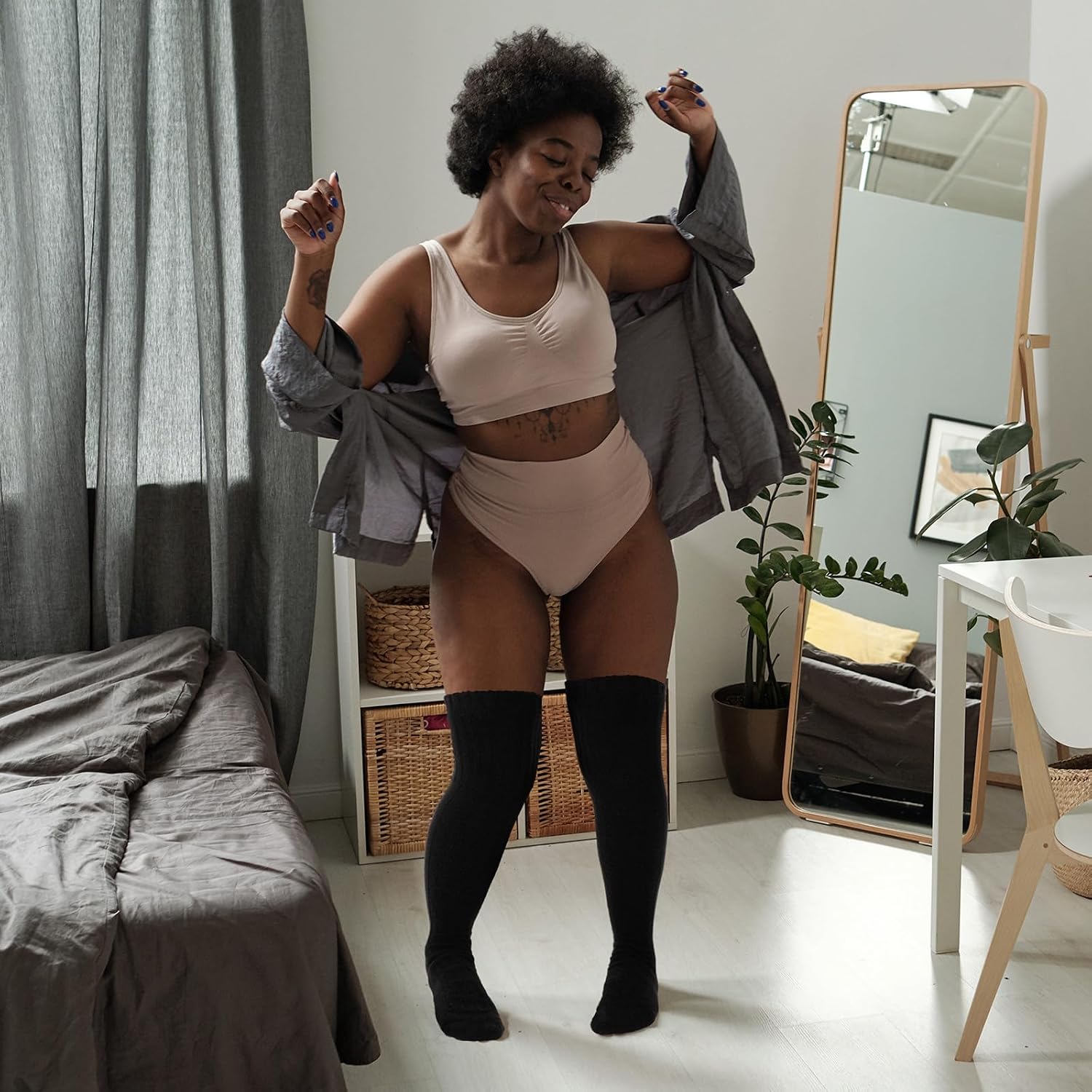 Coume 2 Pairs Women's Plus Size Knit for Thick Thighs, Plus Size Thigh High Socks, Highs Widened Extra Long Thick Knit Socks