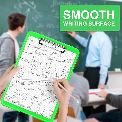 Vista 58 de Sooez - Portapapeles con almacenamiento, de plástico con clip de perfil bajo, resistente, plegable, cubierta impermeable para portapapeles