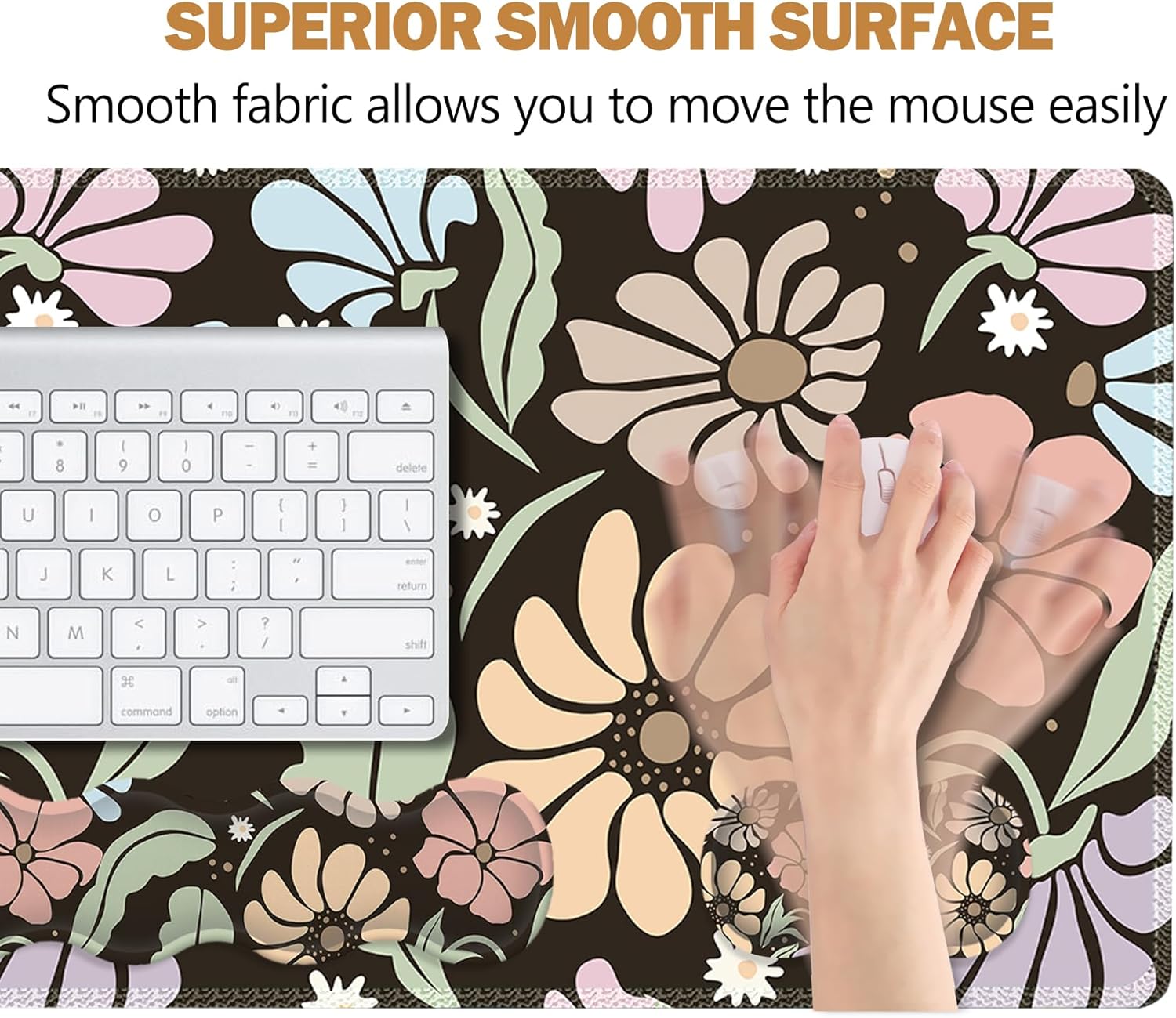 ARTSO Keyboard Wrist Rest Large Mouse Pad Wrist Support,Black Floral 4in1 Keyboard Pad Desk Mat,Ergonomic Memory Foam Wrist Support Cushion for Home Office
