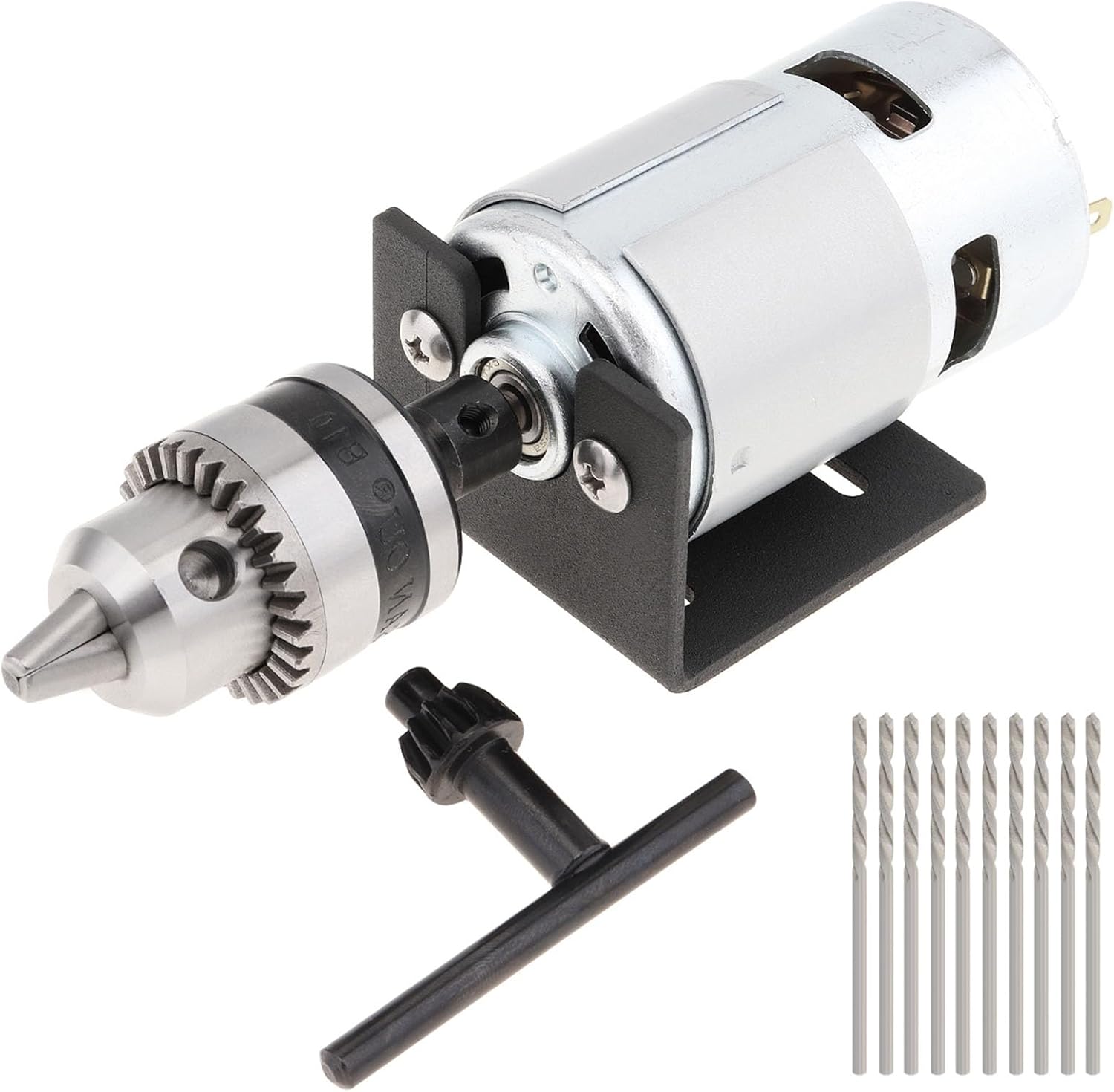 775 DC Motor Mini Table Drill 12-24V 10000-20000RPM DIY Bench Drill Lathe Press Motor Kit Drill Chuck and Mounting Bracket for Punch Hole, Polishing, Cutting, DIY Table Drill