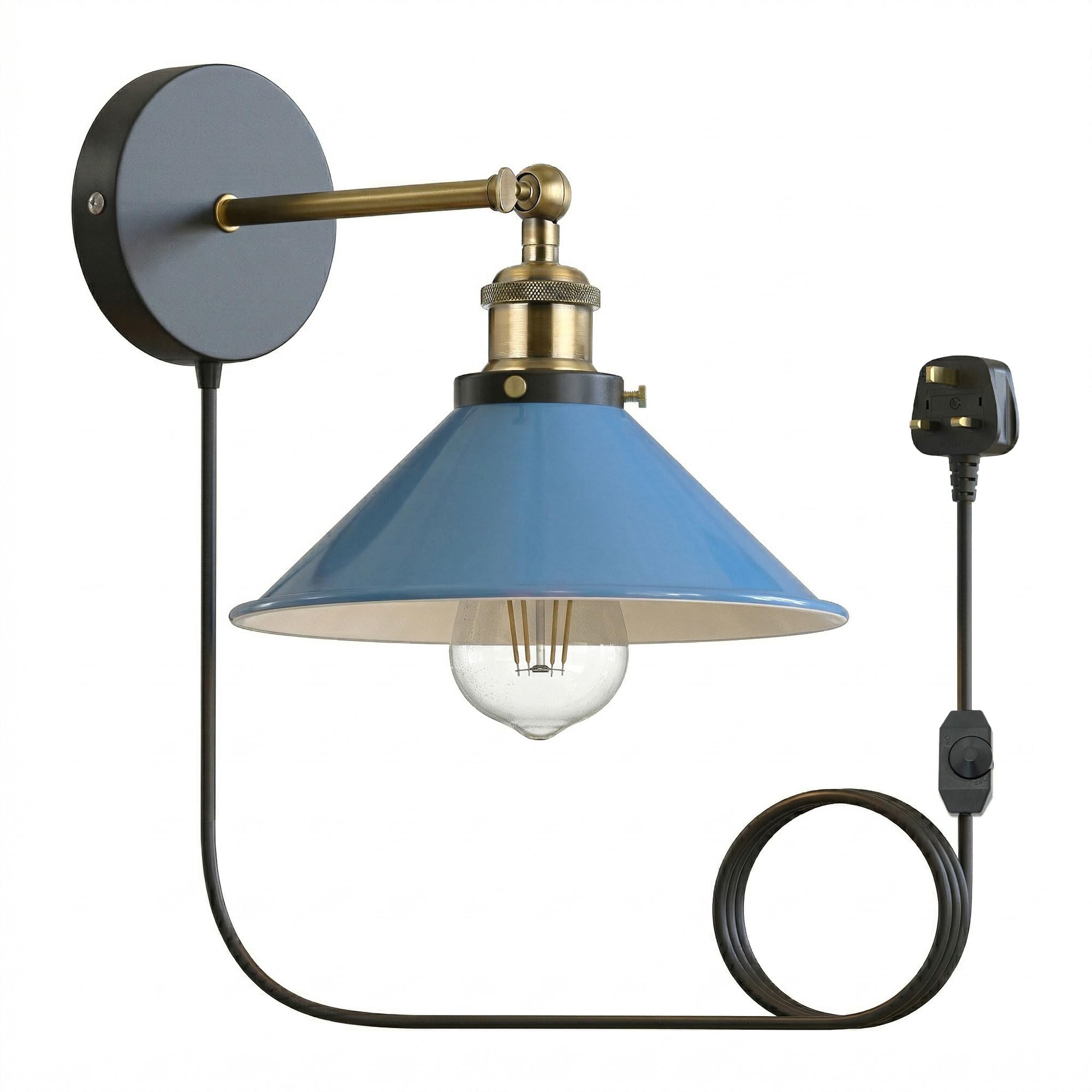 LEDSone Industrial Plug - in Wall Sconce Adjustable Arm Light dimmer Switch