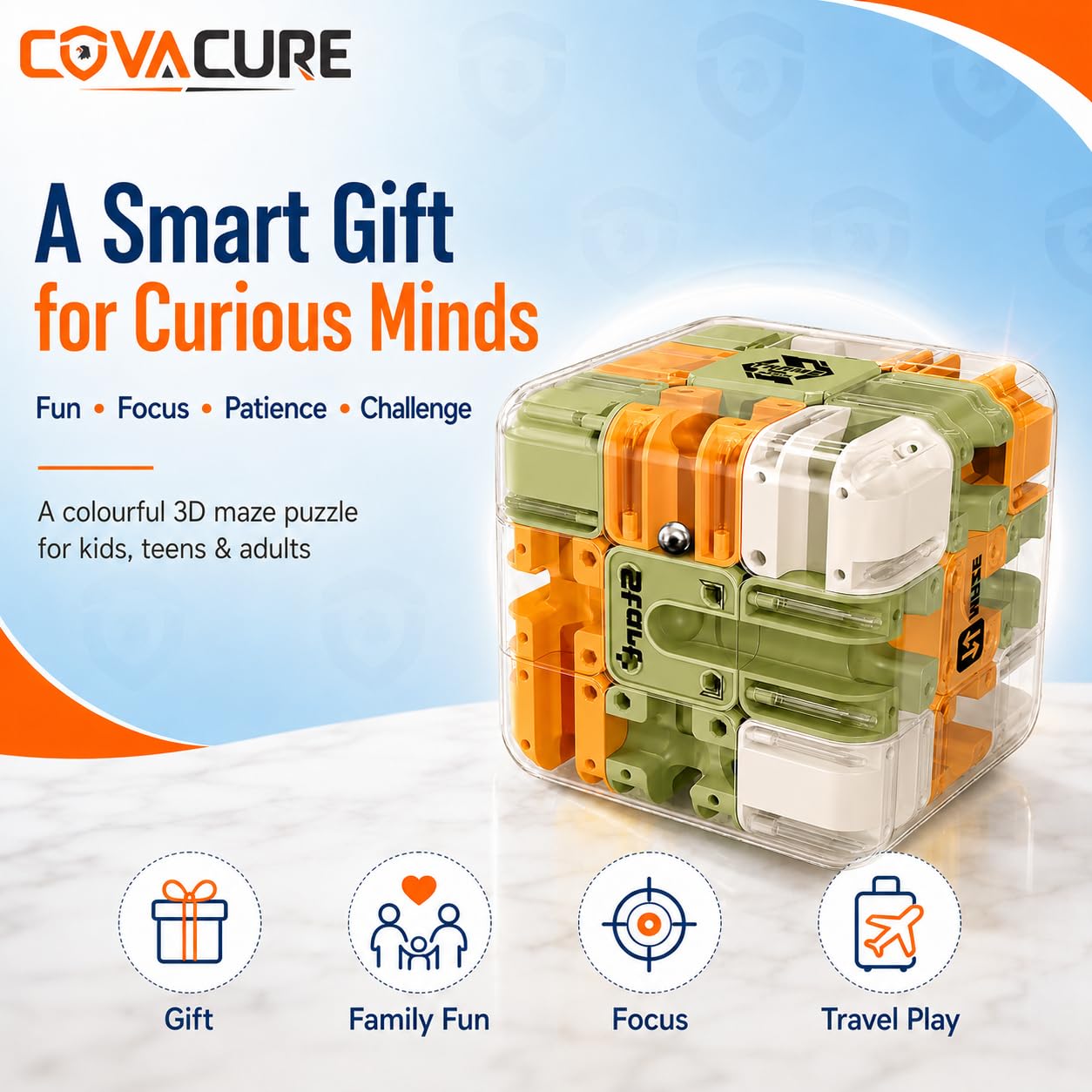 COVACURE 3D Maze Puzzle Cube with Metal Ball Inside, Transparent Handheld Marble Run Brain Teaser Game for Kids & Adults, Engaging Brain Teaser, Stress Relief Challenge (6 CM) — Amazon image 9