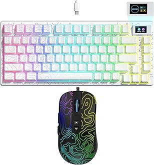 Womier SK80 75% Percent Keyboard Gaming with Color Multimedia Display Mechanical Keyboard Wired Gaming Mouse, 128000 DPI RGB Computer Mouse Topographic