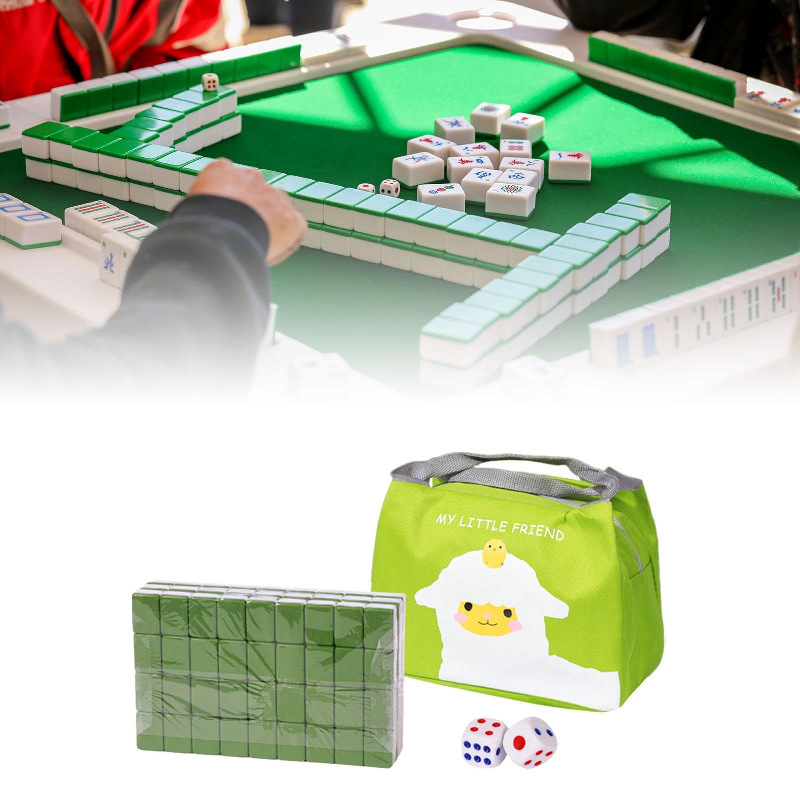 Mini Mahjong de, avec étui de Transport, 144 Tuiles (24 Mm), Jeu de Mahjong Classique pour Les Fêtes, Vert
