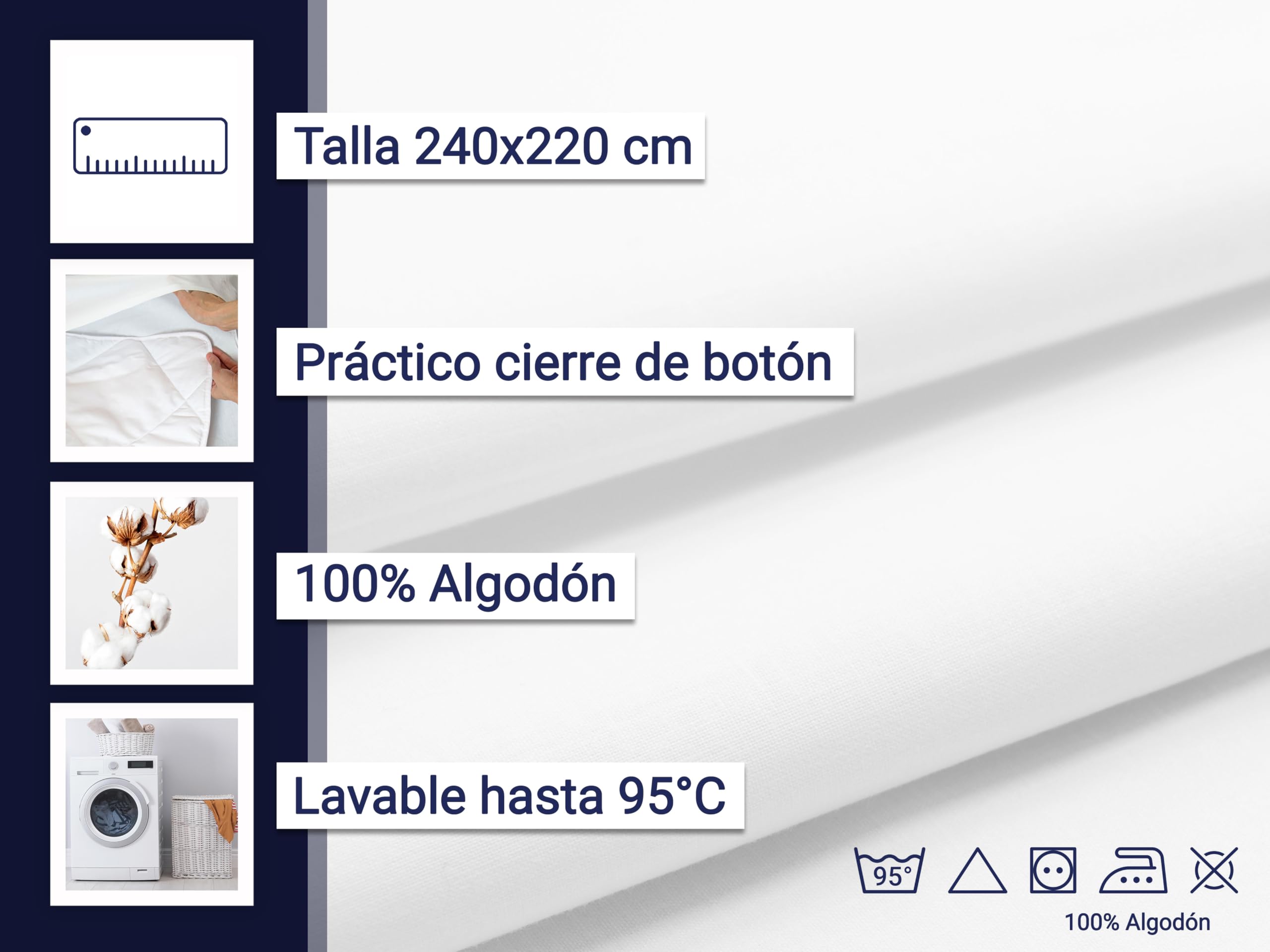 ZOLLNER Funda nórdica de algodón 100%, Blanca, Cama 135-150 cm, 240x220 cm