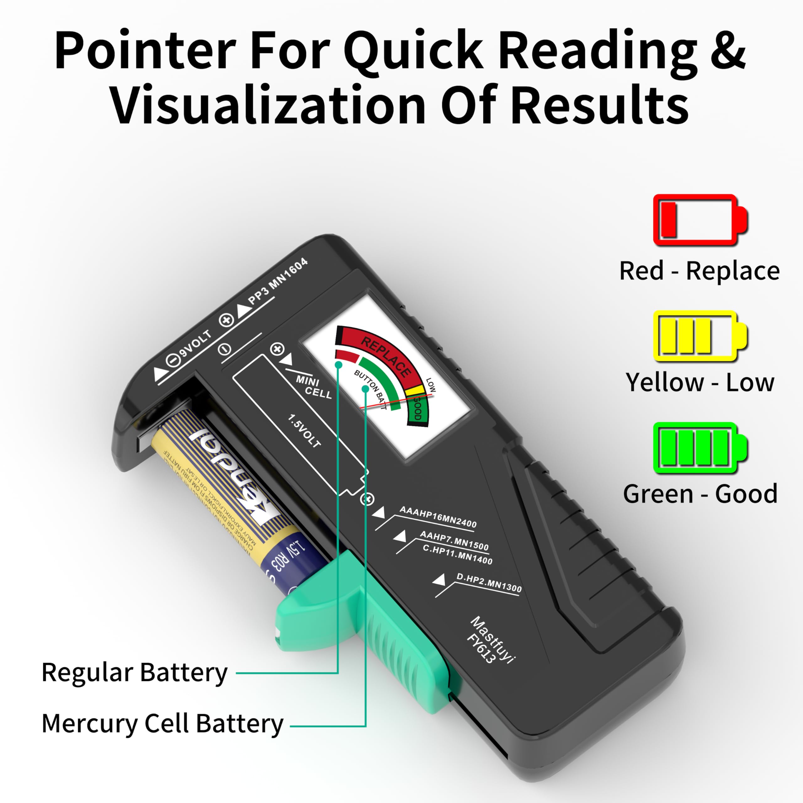 Tester Per Batterie Universale - Controlla AAA, AA, C, D, 9V E Batterie A Bottone Senza Alimentazione - Foto 2