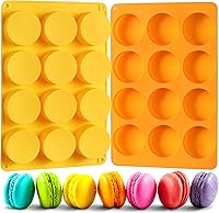 Ohola 2-Pack Oreo Silicone Molds, 12-Cavity Round Chocolate Cookie Baking Molds for Candy, Jelly, Mini Cakes - Orange & Yellow