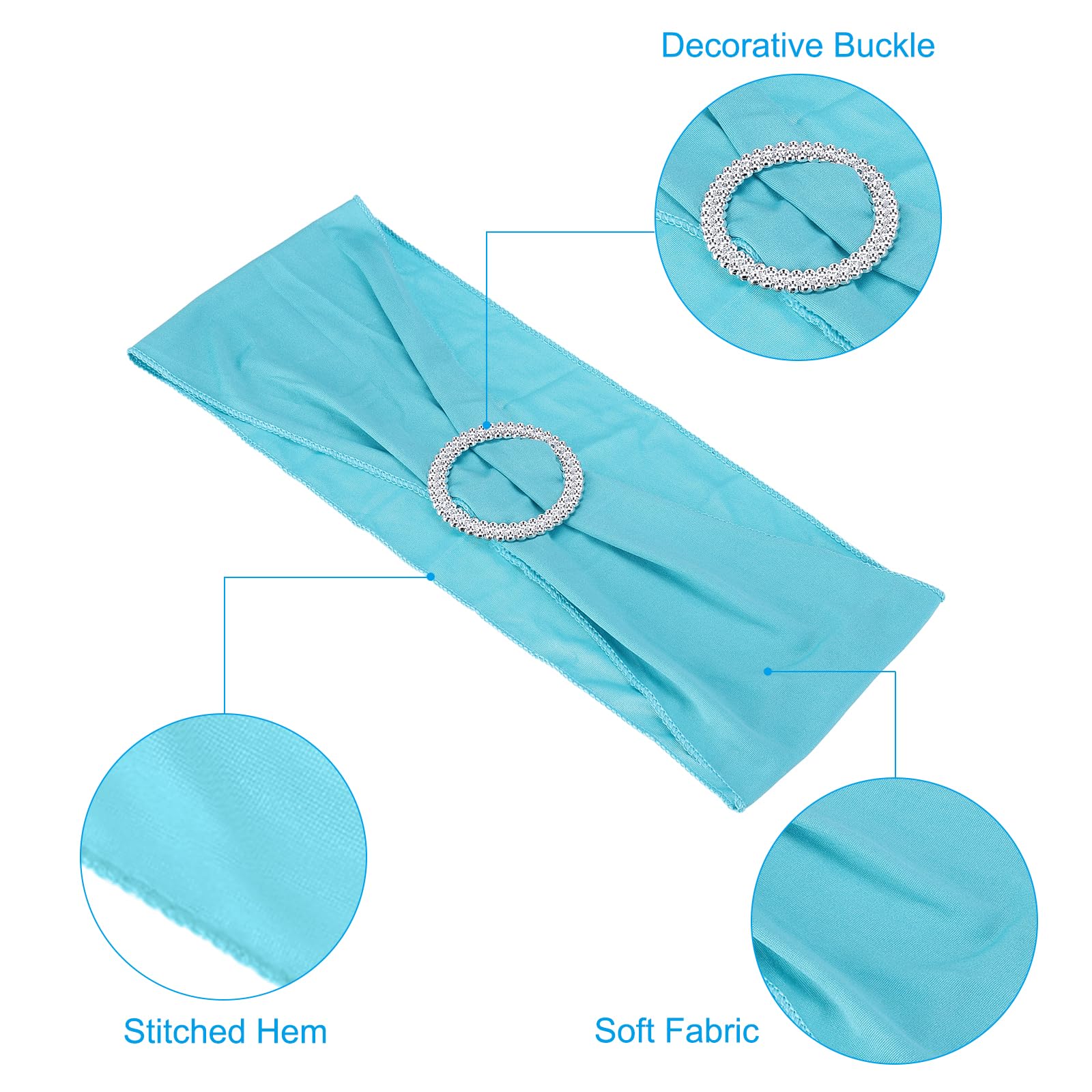 PATIKIL 14"x5" Stretch Chair Sashes Bows, 50 Pack Elastic Chair Bands Sashes with Buckle Slider for Wedding Banquet Decorations Blue - Image 4
