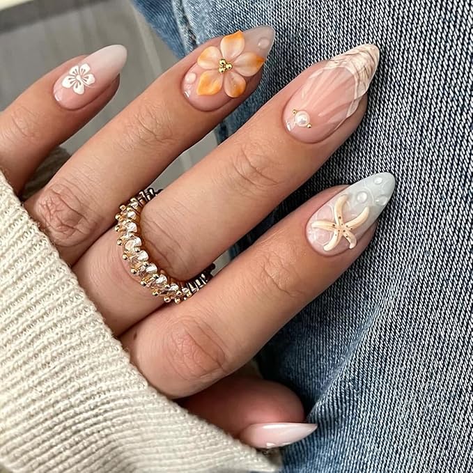🌺🌸 Gorgeous 3D Flower Press-on Nails! 🌸🌺
