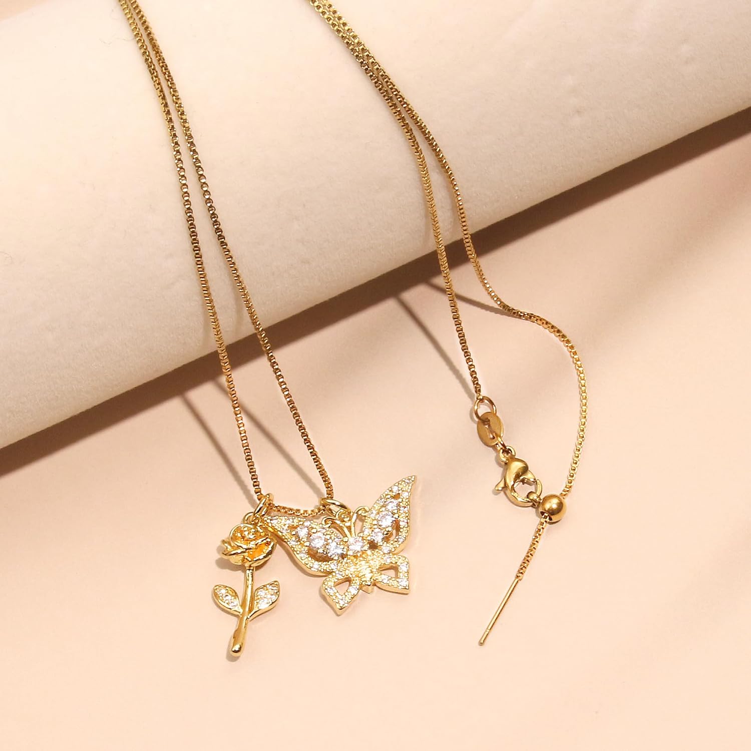 Double Pendant Necklace for Women 18k Gold Plated Necklace Cubic Zirconia Dainty Gold Necklaces for Women - Image 5
