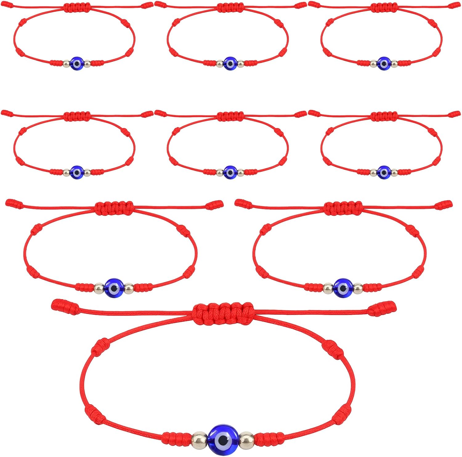 Yolev 9Pcs Evil Eye Bracelets 7 Knot Lucky Bracelets Set Adjustable Red String Bracelet with Gold Beads Handmade Braided Evil Eye Jewelry for Women Men