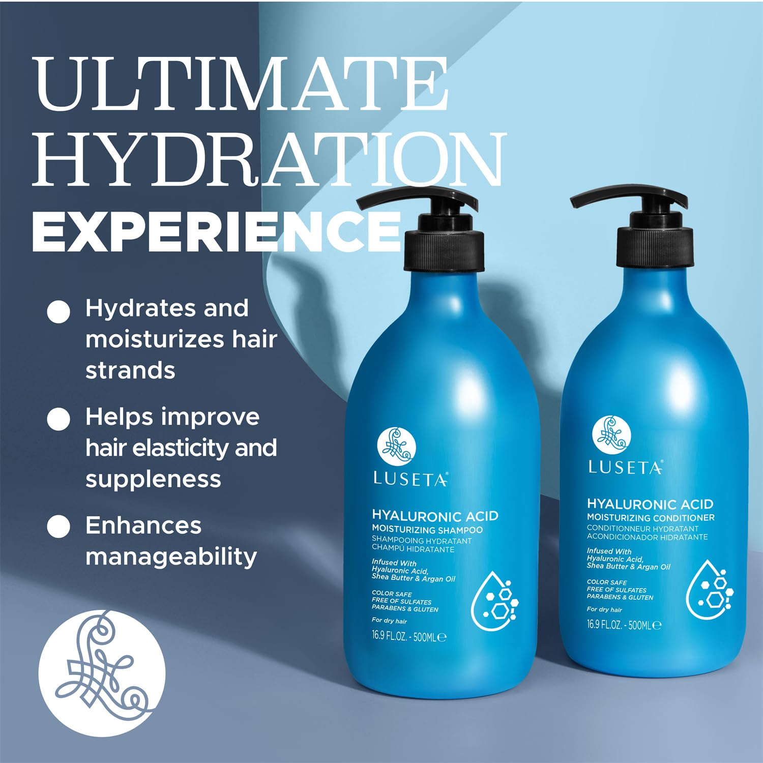 Luseta Hyaluronic Acid Moisturizing Shampoo & Conditioner Set for Dry and Damaged Hair, Sulfate Free Shampoo and Conditioner for Women Infused with Argan Oil and Shea Butter Paraben-Free2 x 16.9oz - Image 3