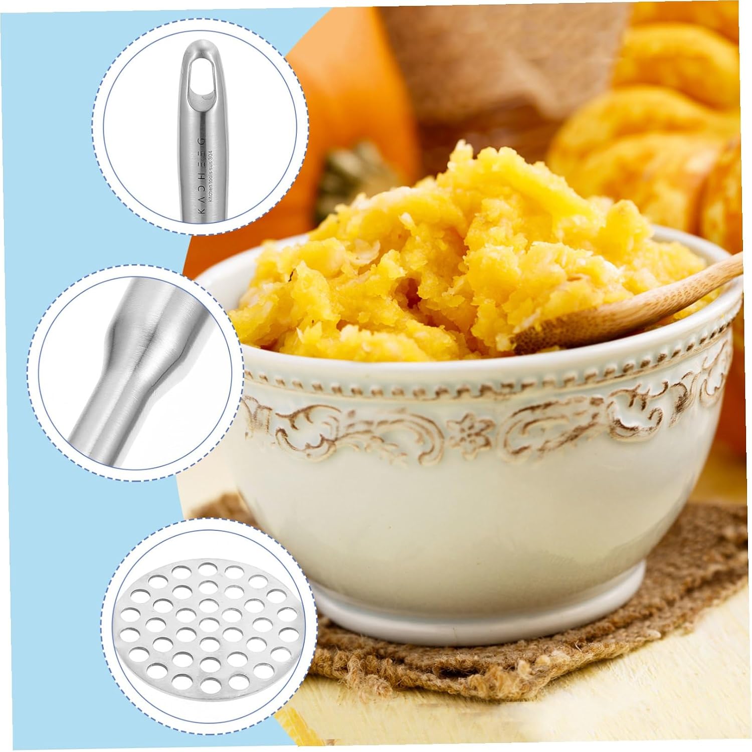 Stainless Steel Manual Potato Masher and Crusher Kitchen Tool Multipurpose Handheld Masher for Home and Restaurant Use