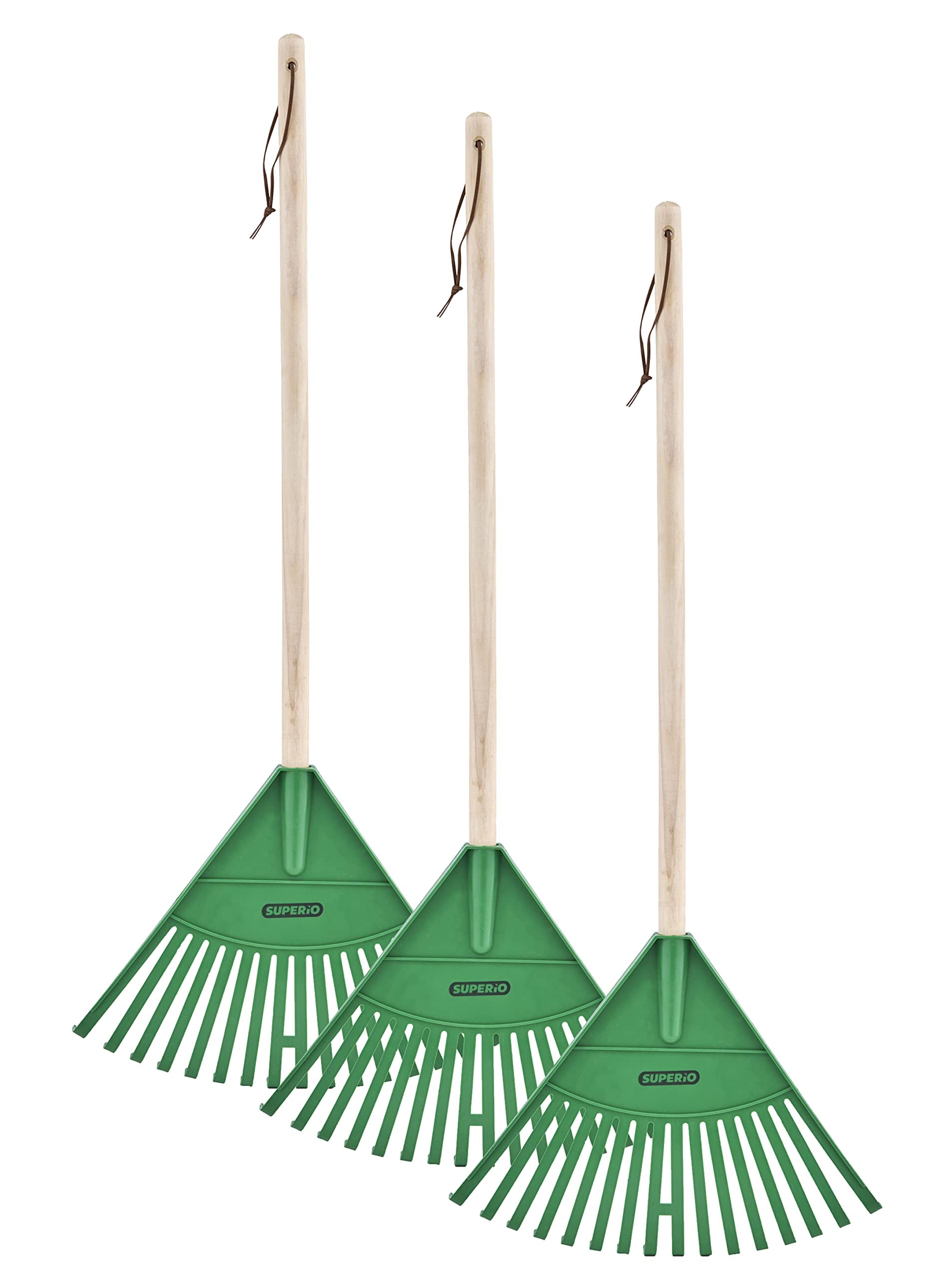 Superio Kids Rake with Hardwood Handle, Gardening and Lawn Care Tools for Kids, Sweep Leaves and Tidying Up The Garden, Plastic Tines and Heavy Duty Wooden Handle 34"