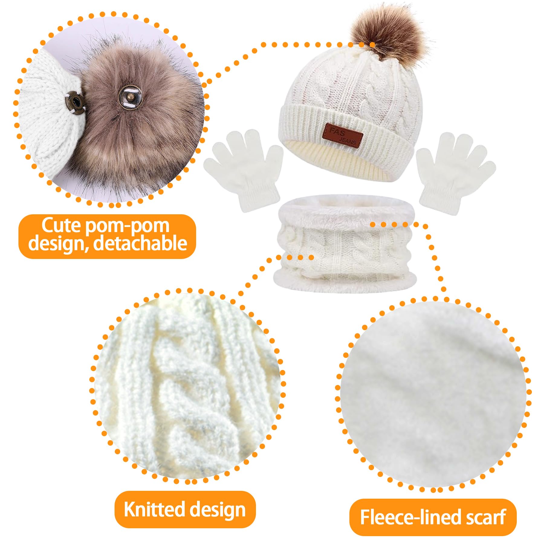 3 en 1 niños gorro de invierno bufanda guantes Set