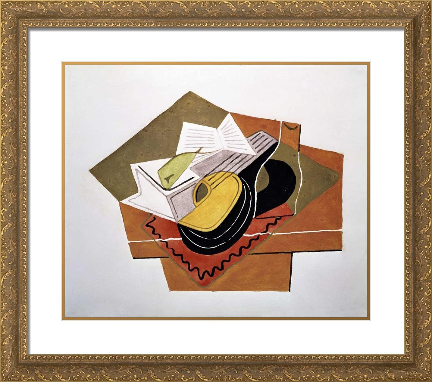 ArtDirect Gris, Juan 22x20 Gold Ornate Framed Art Print with Double Matting Titled: Still Life With a Guitar