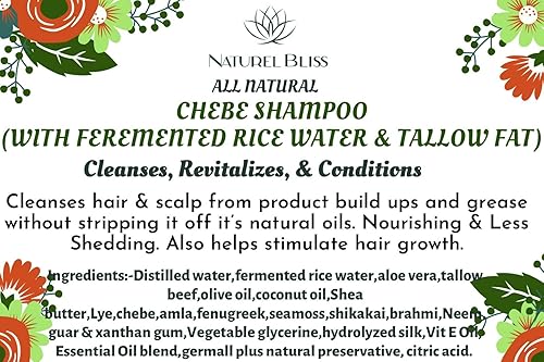 Chebe Fermented Rice Water & Tallow Shampoo and Conditioner Pack...Hair Growth Kit StrengthensMoisturizingRestorative.. 8 oz (Shampoo and