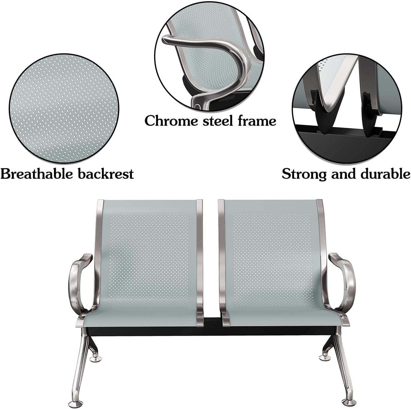 Kinsuite 2 Seat Airport Reception Chairs Waiting Room Chair with Arms, Metal Reception Bench Seating, Lobby Chairs for Business Office Hospital Bank Airport Market (Silver)