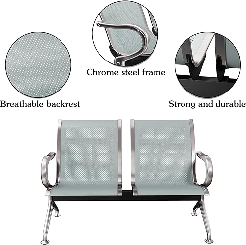 Miniatura 4 de Kinsuite Sillas de recepción de aeropuerto de 2 asientos, silla de sala de espera con brazos, asiento de banco de recepción de metal, sillas de