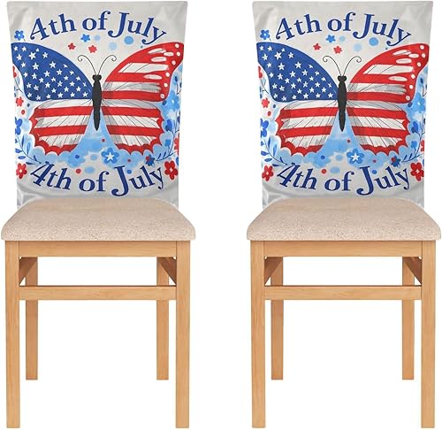 Miniatura 2 de 4th of July Independence Day Red Blue Butterfly Decorative Office Chair Slipcover for Family Gatherings Washable Slip Cover protectores de sillas