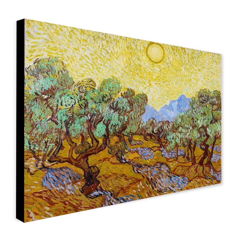 Olive Trees Wall Art by Vincent van Gogh - Wrapped Framed Canvas Wall Art (A4 [12 x 8 inch / 30 x 20 cm])