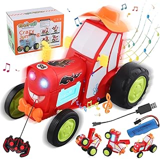 لعبة سيارة قفز مجنونة من دو دوفونج، سيارة قفز مجنونة بدوران تلقائي، سيارة بهلوانية، لعبة سيارة للأطفال هدية مع أضواء وامضة ومفتاح موسيقى، لون أحمر