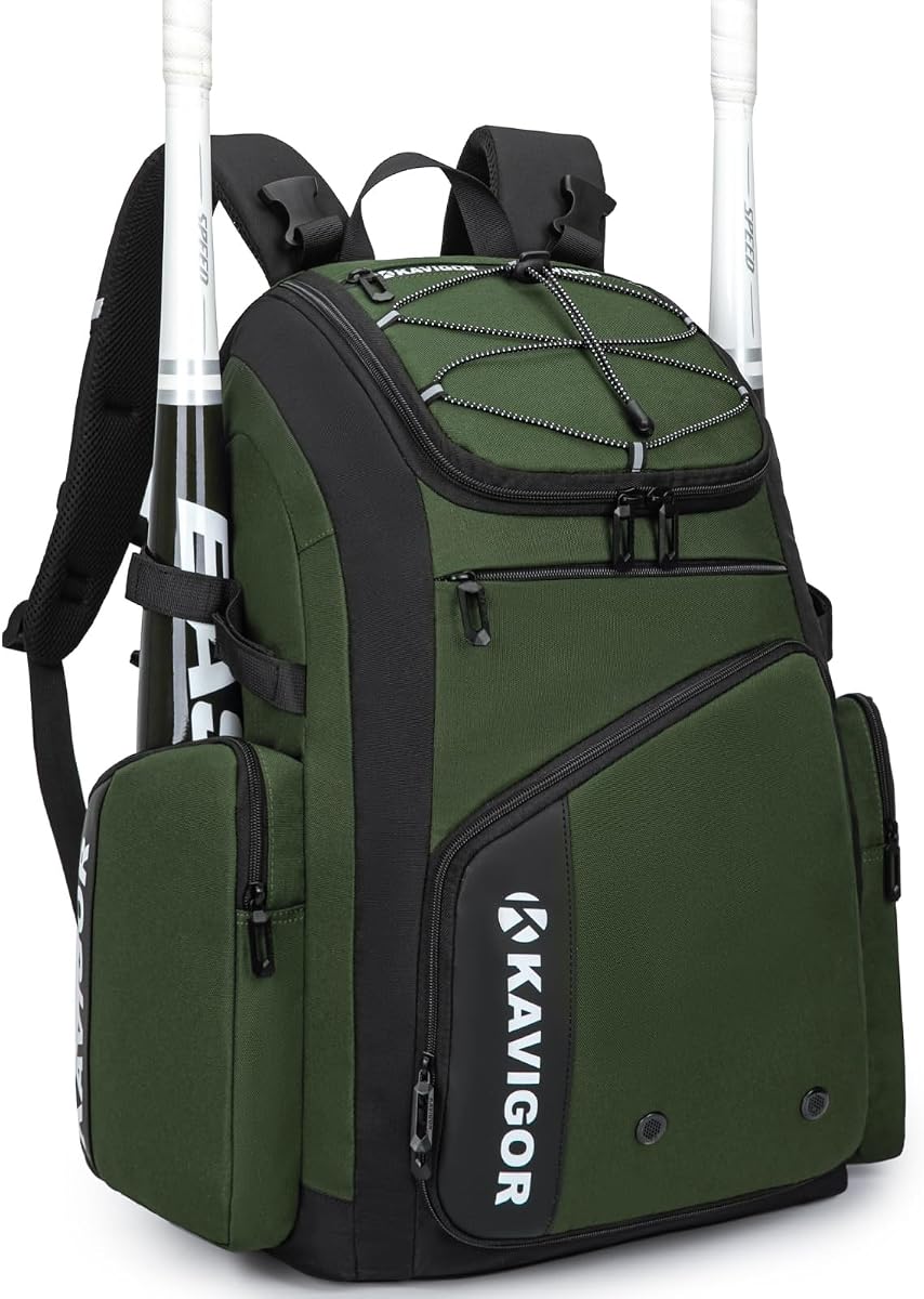 KAVIGOR Bolsa de béisbol para jóvenes y adultos, bolsa de softbol de 50 litros de gran capacidad para 4 bates, mochila para equipo con compartimento para zapatos