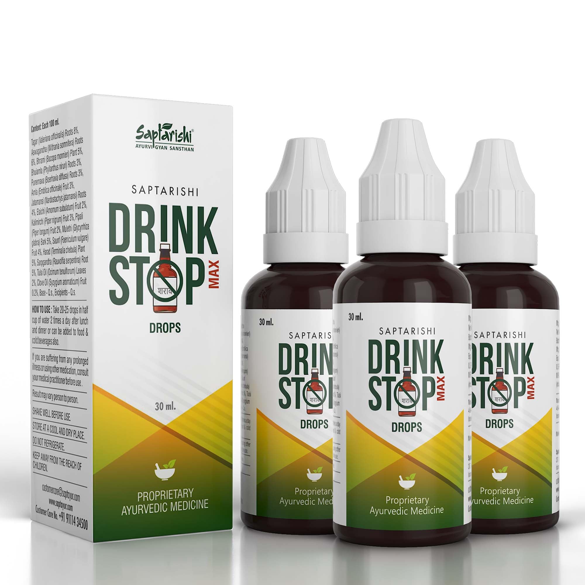 Saptarishi Drink Stop Max Anti-Addiction Drops - Natural Support For Overcoming Addictive Habits|Deaddiction Drop For Alcohol Problem|Nasha Mukti Ayurvedic Formula With 16 Herbs|Pack Of 3 (3 X 30Ml) (B0CNM53WGJ) Amazon Price History, Amazon Price Tracker