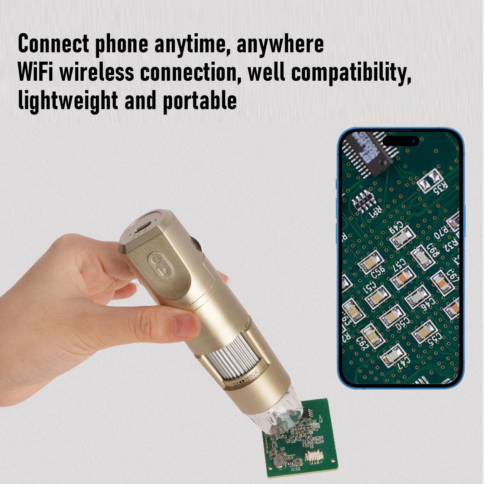 Microscopio Digitale WiFi, Ingrandimento 1600X 1080P HD Fotocamera Portatile Wireless USB per Microscopio con Supporto Regolabile, per Telefono iOS Computer Tablet PC