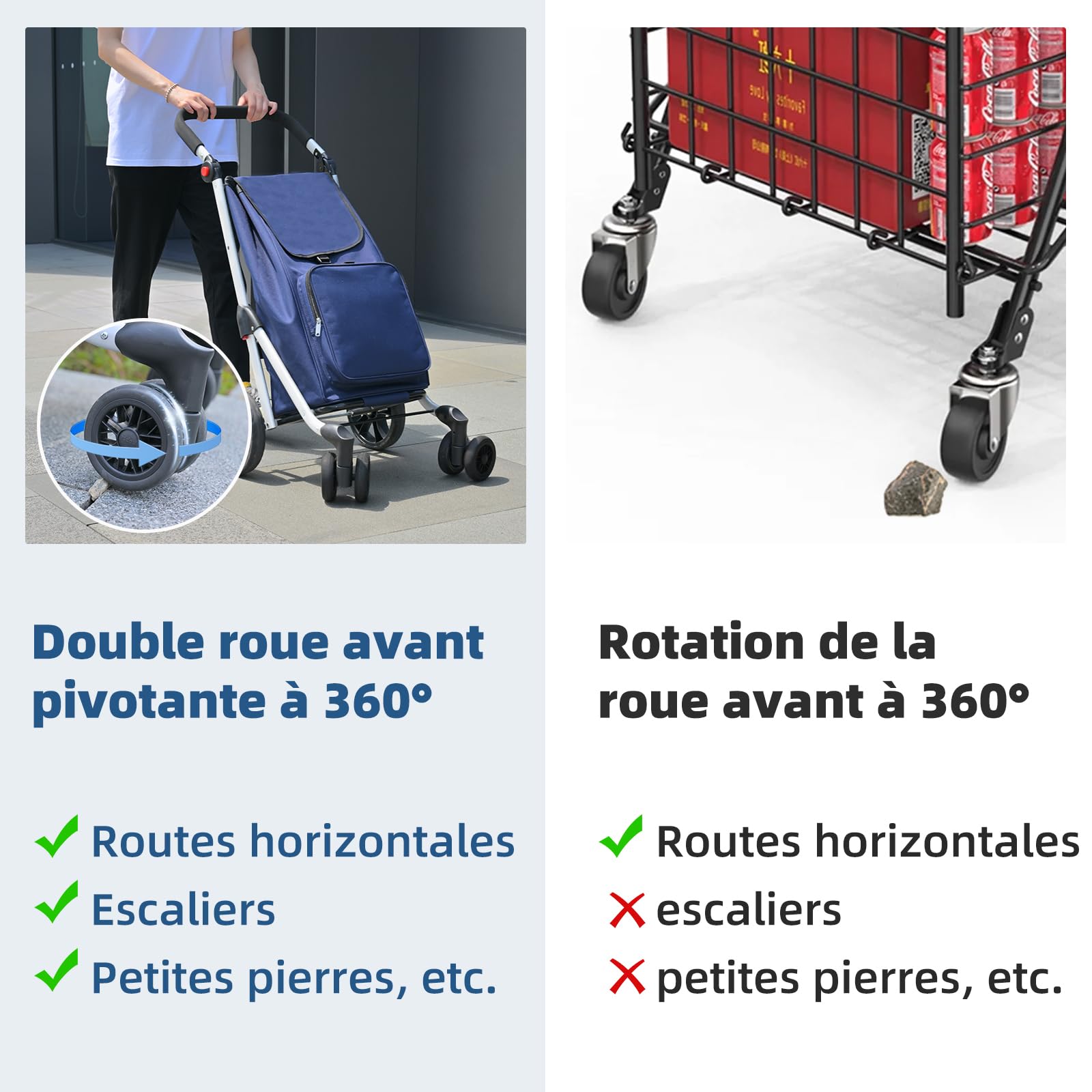 LEUYA Chariot de Courses Pliable 6 Roues Monte-Escalier, Panier en Aluminium 45L avec Sac Isotherme 8L, Caddie de Marché, Charge Max 25kg, Noir