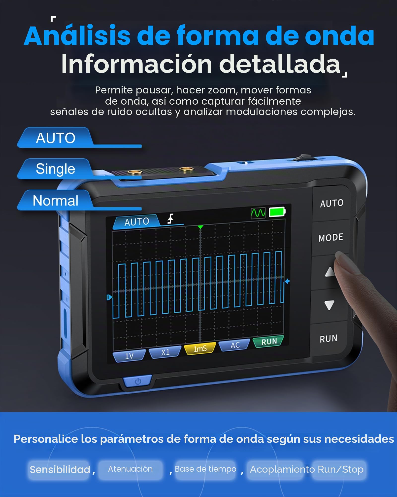 Osciloscopio Portátil 2 en 1, WapoRich DSO153 Mini Osciloscopio Digital con Generador de Señales 1 MHz, 5 MSa/s, 14 Formas de Onda, Actualización Online, Diseño Compacto para Uso en Exteriores