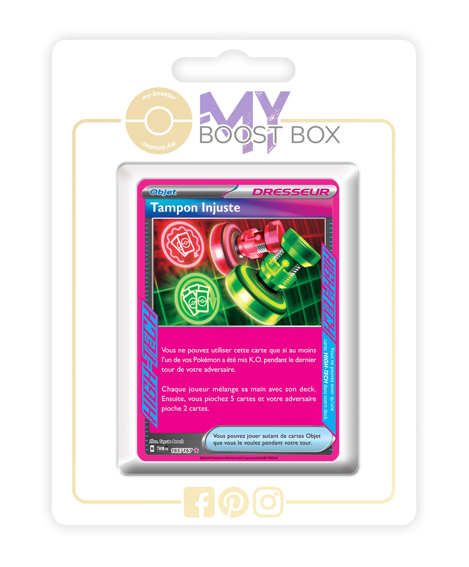 Tampon Injuste 165/167 Dresseur High-Tech Holo - Myboost X Écarlate et Violet 6 Mascarade Crépusculaire - Coffret de 10 Cartes Pokémon Françaises