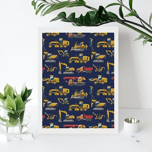 Miniatura 7 de MZERSE Kit de pintura de diamante 5D para adultos, compatible con excavadora de excavadora de construcción, azul marino, kit de arte de diamante