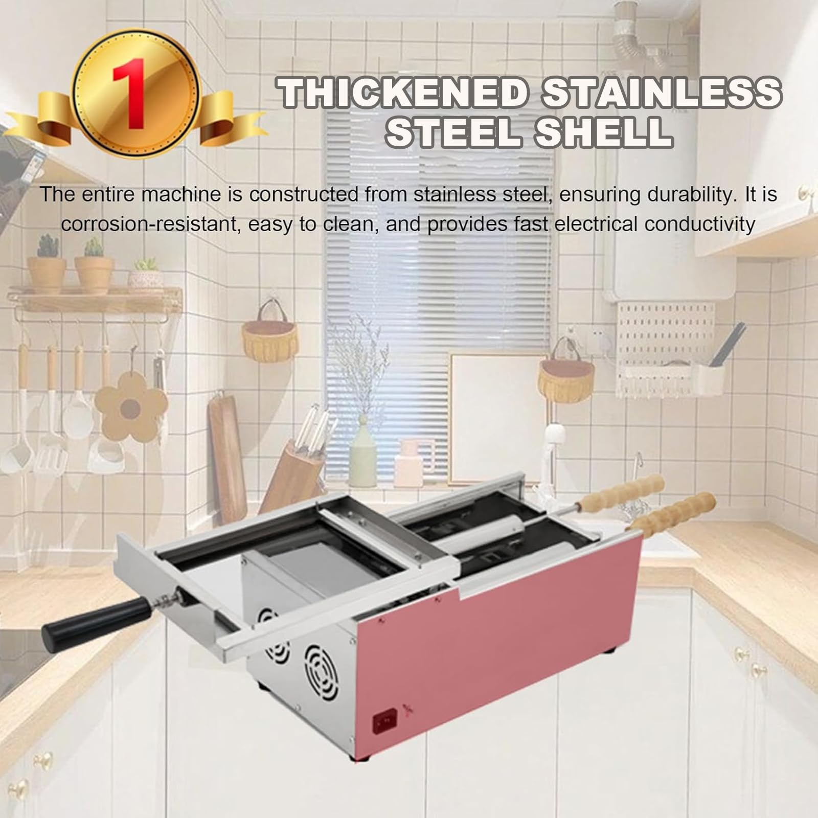Máquina Eléctrica para Hacer Panecillos Cónicos con Chimenea, Horno Eléctrico Comercial para Pasteles con Chimenea Y 2 Rodillos, Máquina para Hacer Helados Húngaros En Cono, para Restaurantes,