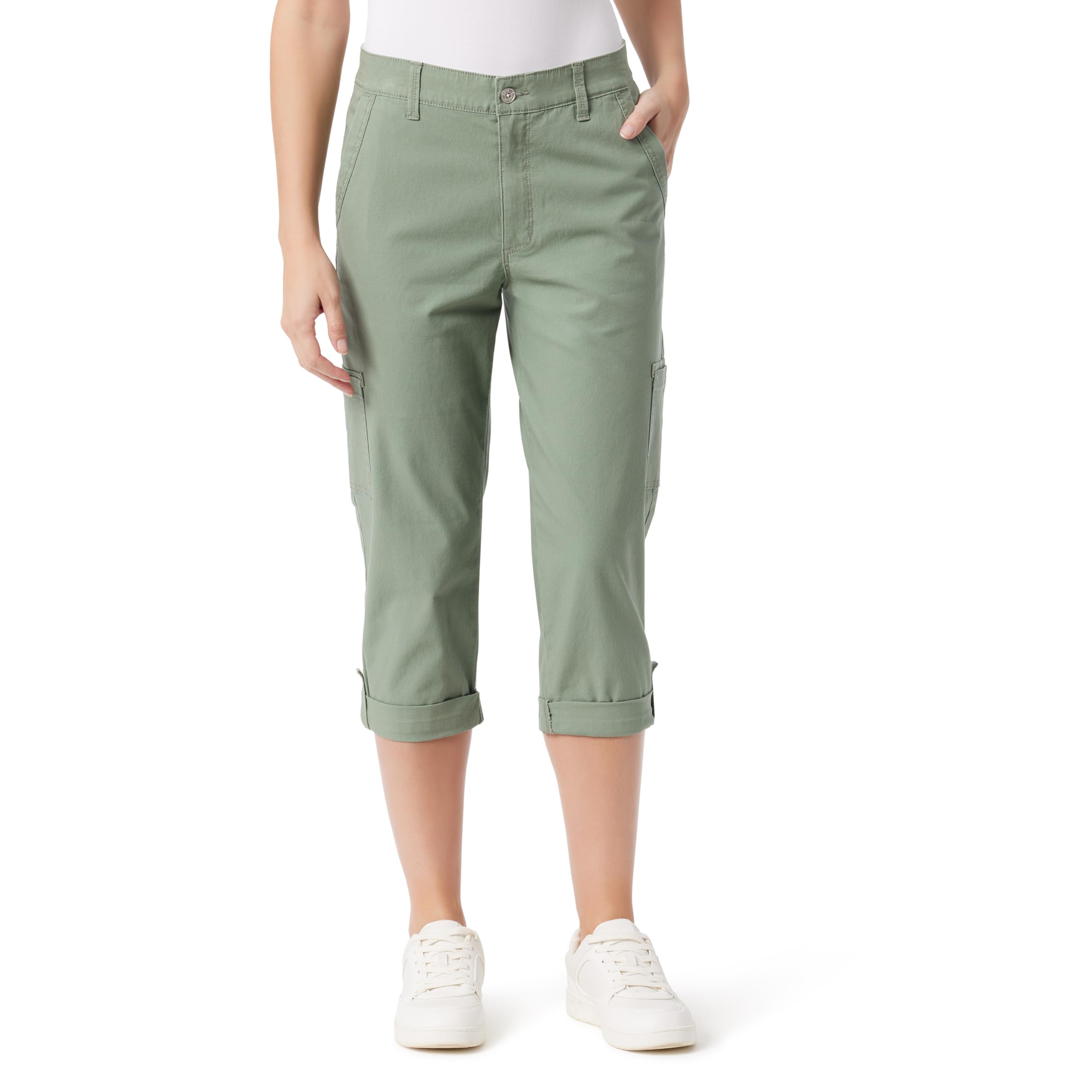 Gloria Vanderbilt Womens Cargo Capri Tab Roll Cuff with Zip Front and Elastic Waist Standard