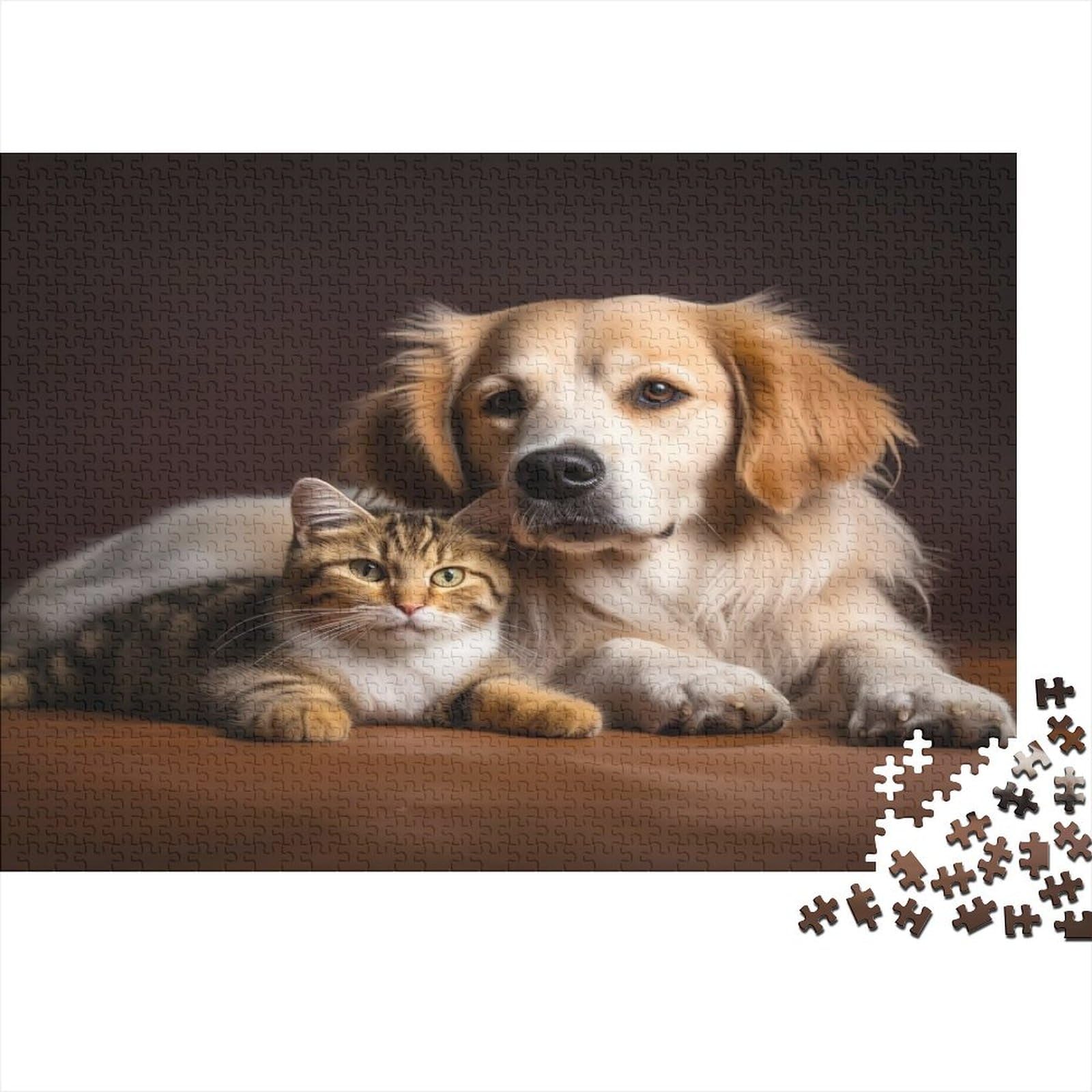 Gatos y Perros Animales 500 Piezas Puzzles para Adultos Juego De Rompecabezas Decoración Educational Game Cumpleaños Stress Relief Toy 500pcs (52x38cm)