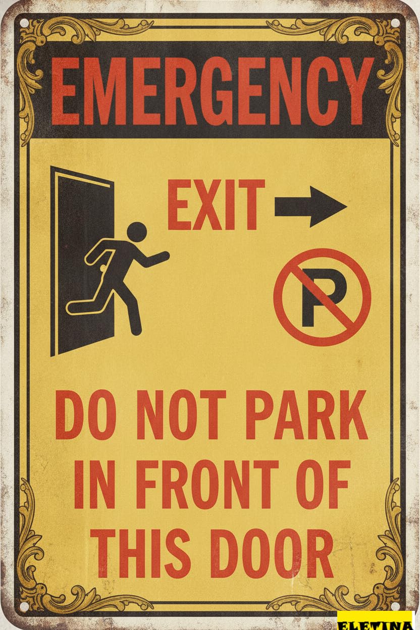 Emergency Do Not Park Metal Plaque Warning Sign Driveway High Way Street Gate Yard Decor 8x12in