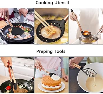 Mibote 17 Pcs Kitchen Utensils Set with Holder, Silicone Cooking Kitchen Utensils Set with Stainless Steel Handle (Co...