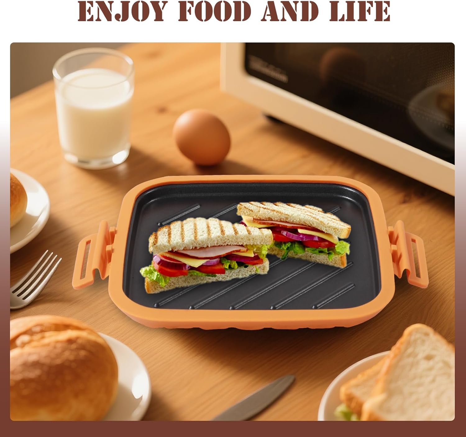 Microwave Toastie Sandwich Maker, Microwave Grill Cheese Panini Press Maker, Removable Nonstick Versatile Wireless Small Toaster, Dishwasher Safe, Fast Cooking for Breakfast, Snacks, Orange
