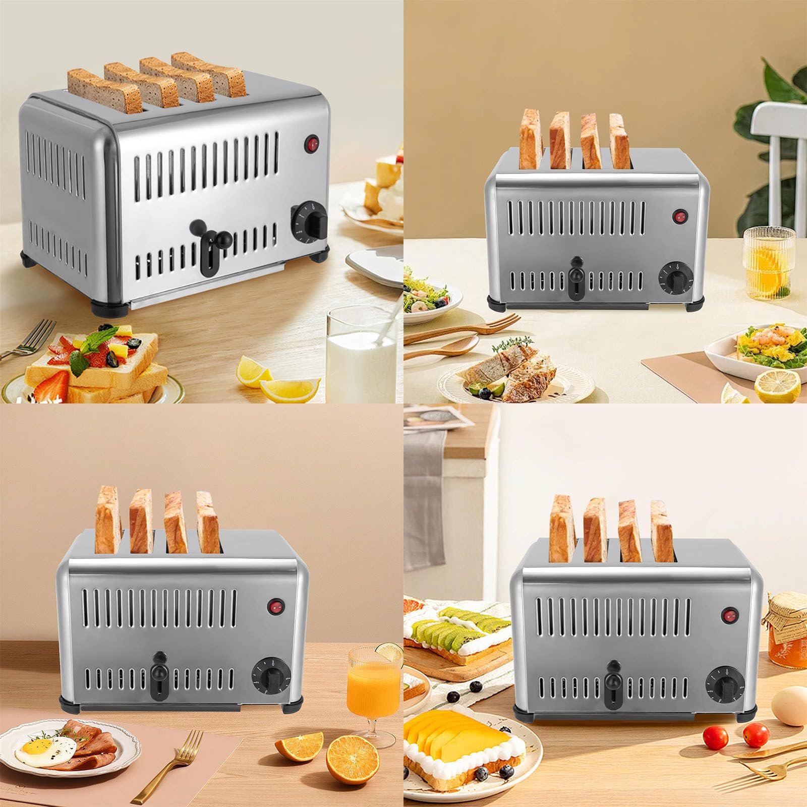 Tostadora Comercial de 4/6 Ranuras con Función de Temporizador, Tostadoras 4 con Ranuras Anchas, Tostadora Comercial de 6 Ranuras, Horno Tostador Comercial,4 Slice